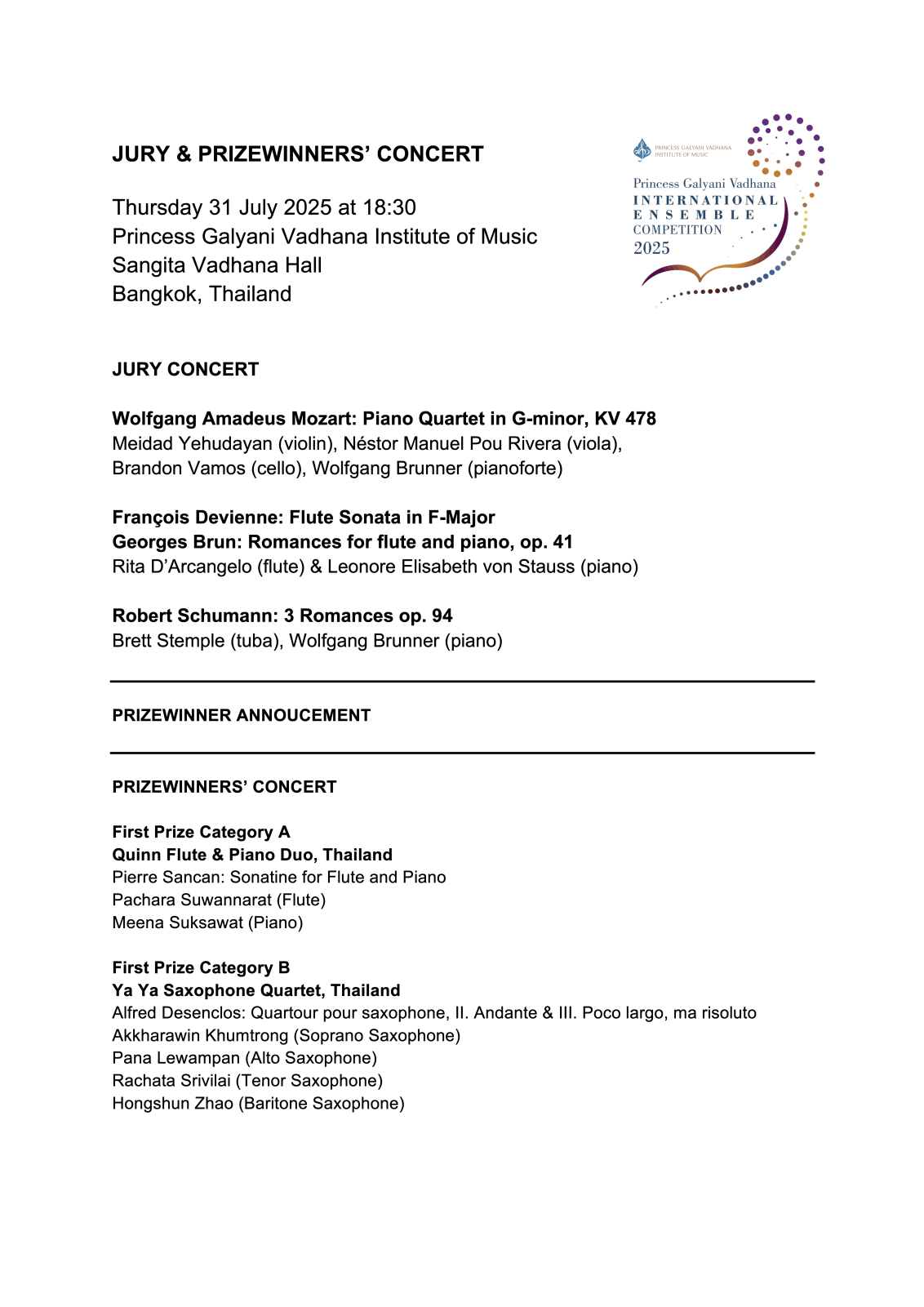 Programme Jury and Prizewinners' concert